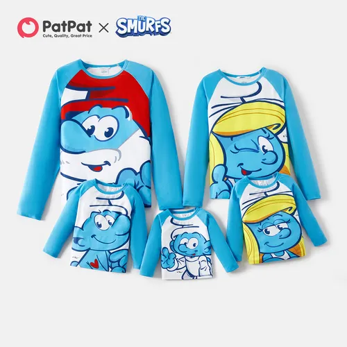 The Smurfs Family Matching Blue Raglan-sleeve Graphic T-shirts