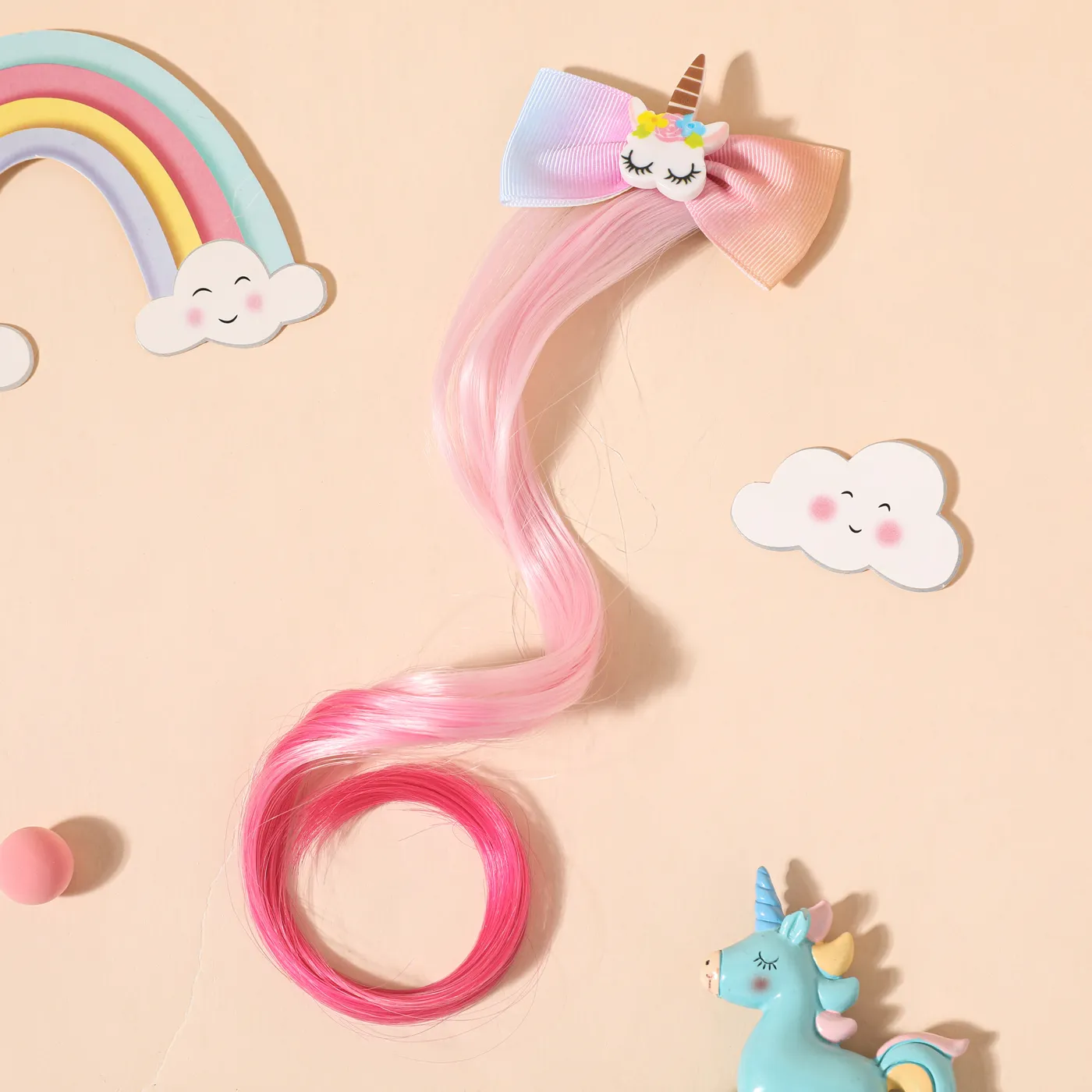 Unicorn Clip Hairpiece Hair Extension Wig Pieces for Girls Pink big image 1