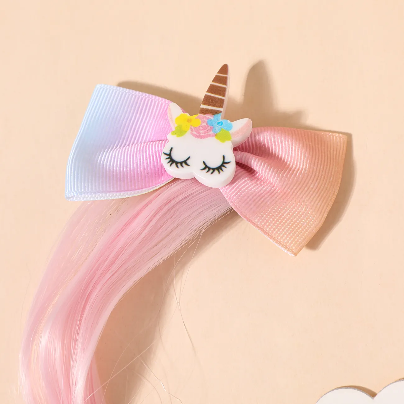Unicorn Clip Hairpiece Hair Extension Wig Pieces for Girls Pink big image 1