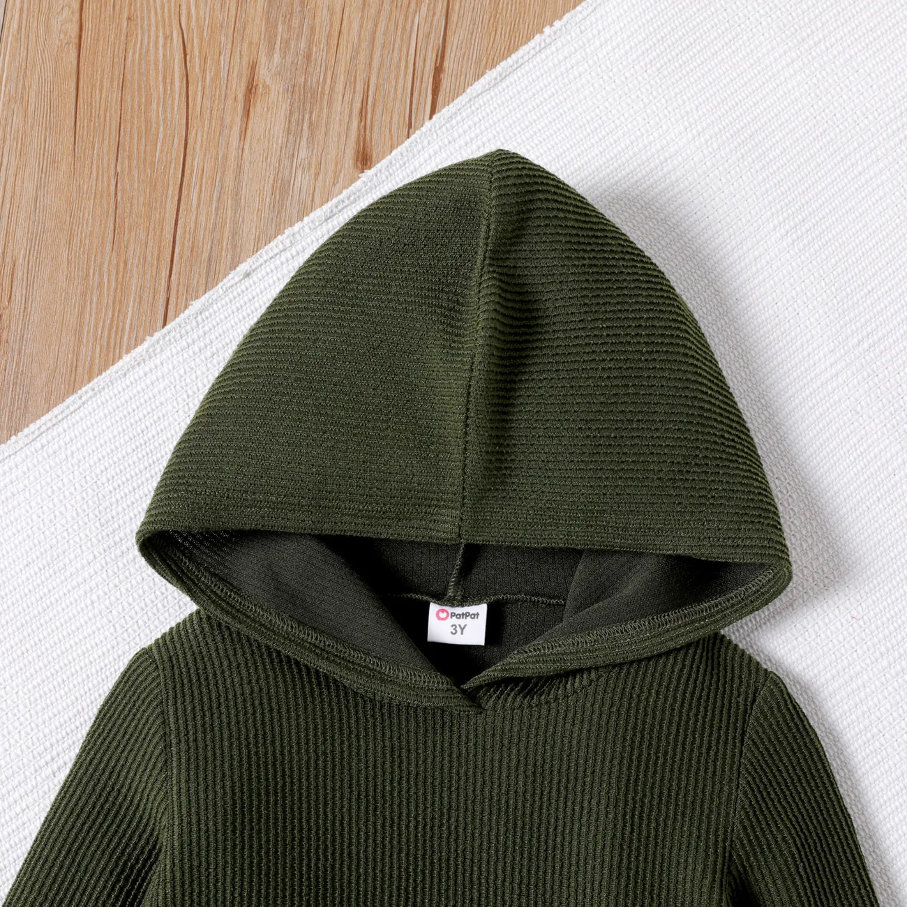 Toddler Boy Solid Color Pocket Design Hoodie Sweatshirt Army green big image 1