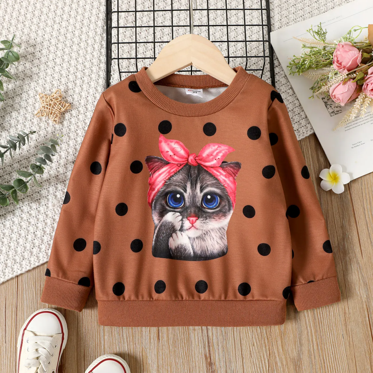 Kleinkinder Mädchen Kindlich Katze Sweatshirts braun big image 1