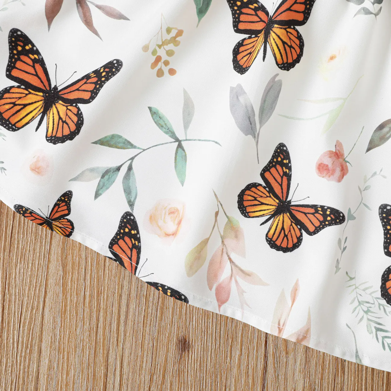 Toddler Girl Floral Leaf/Butterfly Print Splice Bowknot Design Long-sleeve Dress Brown big image 1