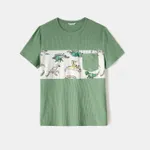 Family Matching Green Rib Knit Spliced Allover Dinosaur Print Dresses and Short-sleeve T-shirts Sets  image 6