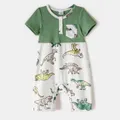 Family Matching Green Rib Knit Spliced Allover Dinosaur Print Dresses and Short-sleeve T-shirts Sets  image 1