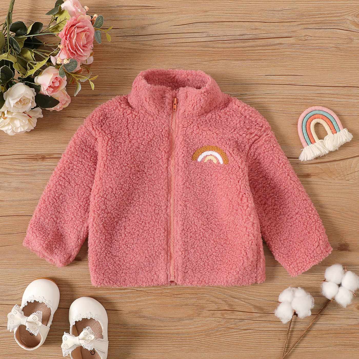 

Baby Boy/Girl Rainbow Design Solid Long-sleeve Zipper Fleece Jacket