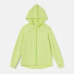 Activewear Anti-UV Kid Boy/Kid Girl Solid Color Sun Protection Zipper Hooded Jacket lightgreen