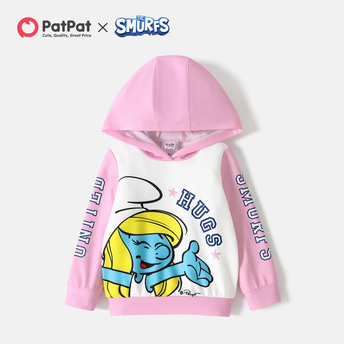 Smurfs Toddler Girl/Boy Letter Print Colorblock Hooded Sweatshirt Pink