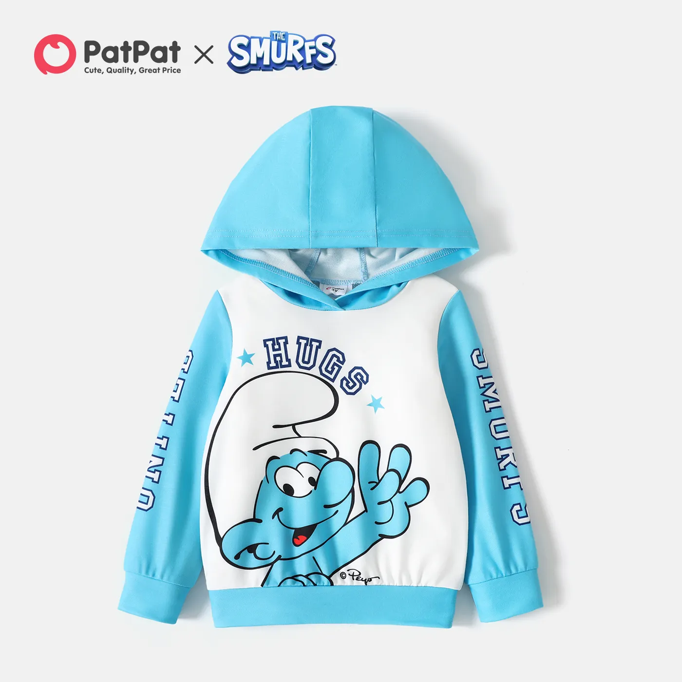 Smurfs Toddler Girl/Boy Letter Print Colorblock Hooded Sweatshirt Blue big image 1
