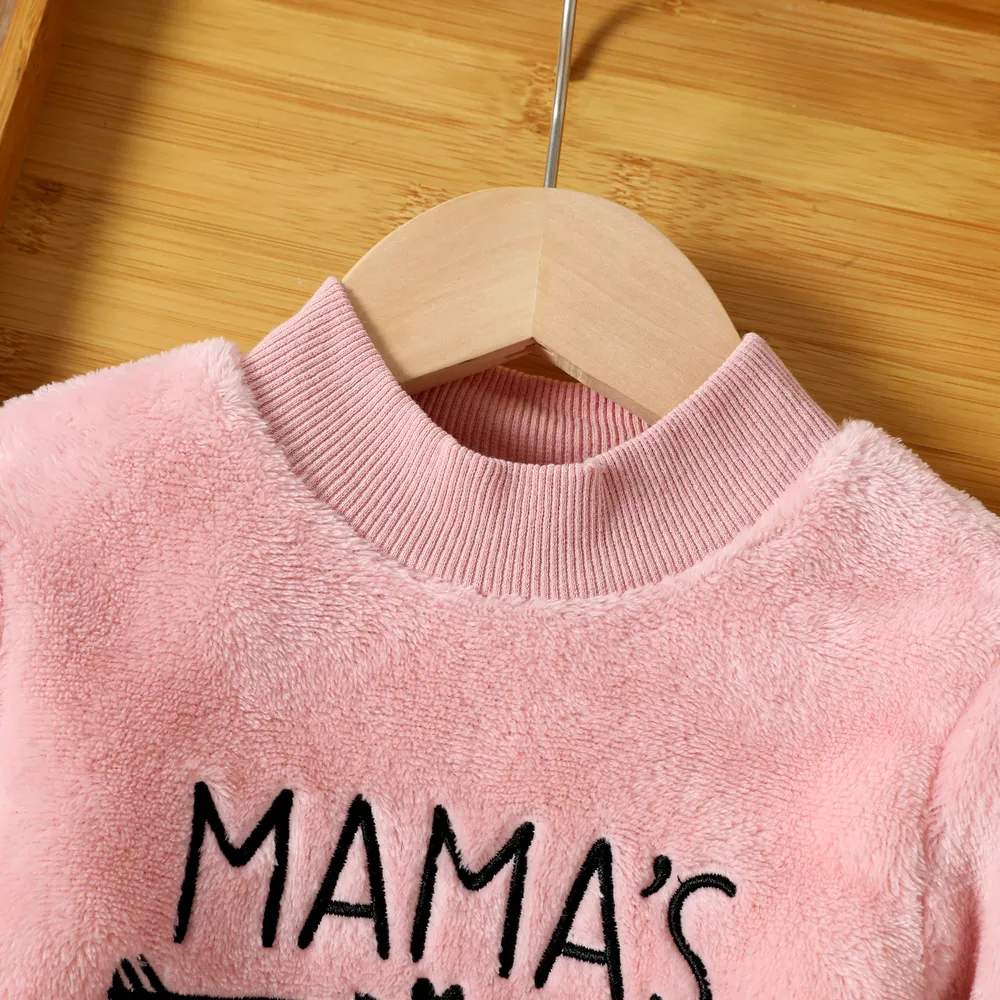Toddler Girl Letter Embroidered Fleece Mock Neck Long-sleeve Pink Sweatshirt Dress big image 4
