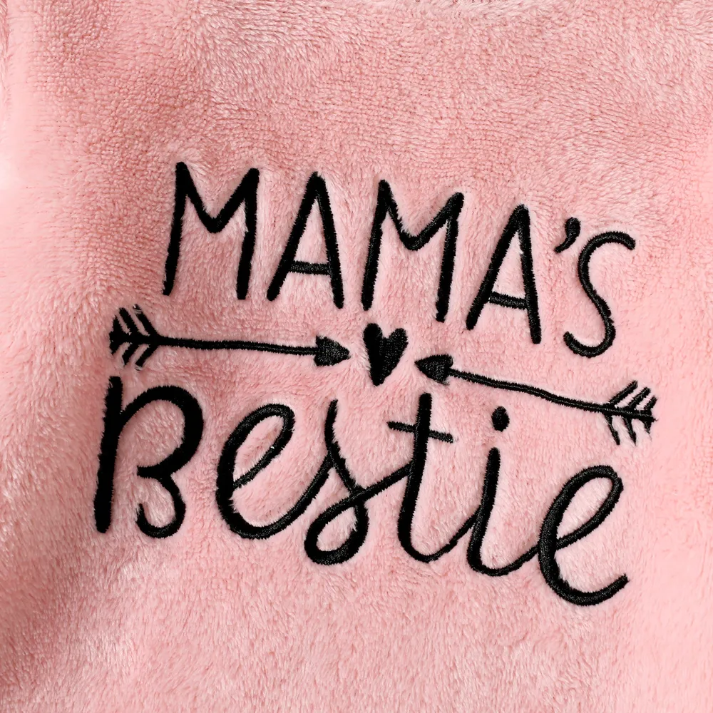 Toddler Girl Letter Embroidered Fleece Mock Neck Long-sleeve Pink Sweatshirt Dress big image 3