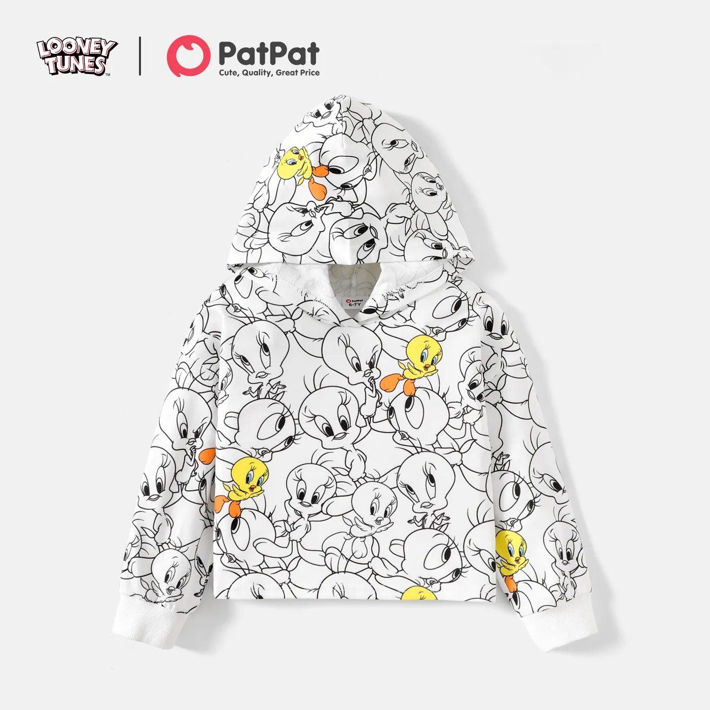 Looney Tunes Kid Girl Tweety Print Hoodie Sweatshirt White