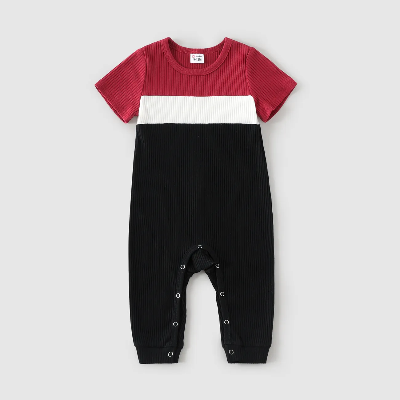 Family Matching Rib Knit Colorblock Short-sleeve Bodycon Dresses and T-shirts Sets  big image 1