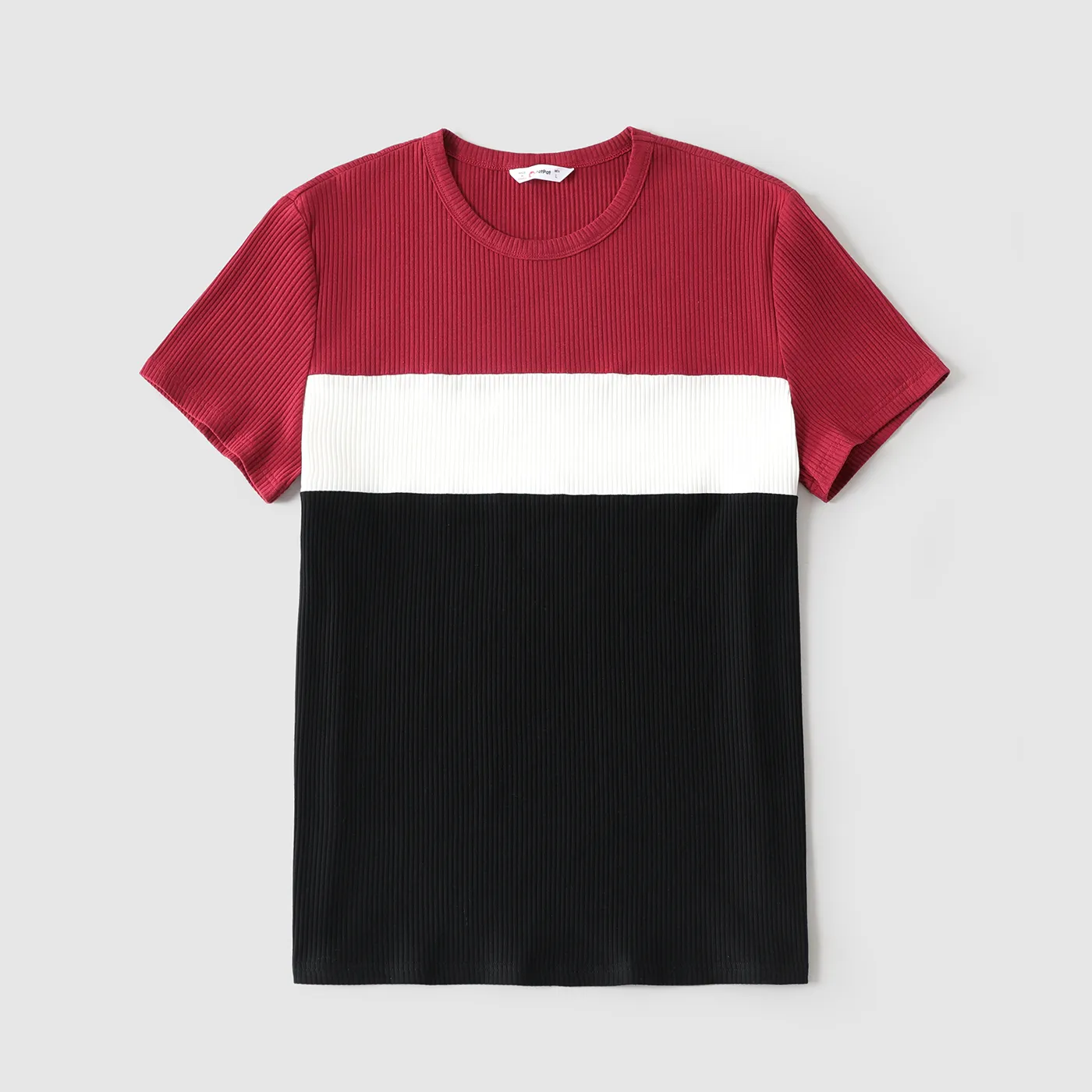Family Matching Rib Knit Colorblock Short-sleeve Bodycon Dresses and T-shirts Sets  image 5