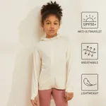 Activewear Anti-UV Kid Boy/Kid Girl Solid Color Sun Protection Zipper Hooded Jacket CreamYellow