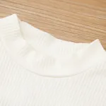 Kid Girl Textured Long Puff-sleeve Mock Neck Solid Color Tee OffWhite image 5
