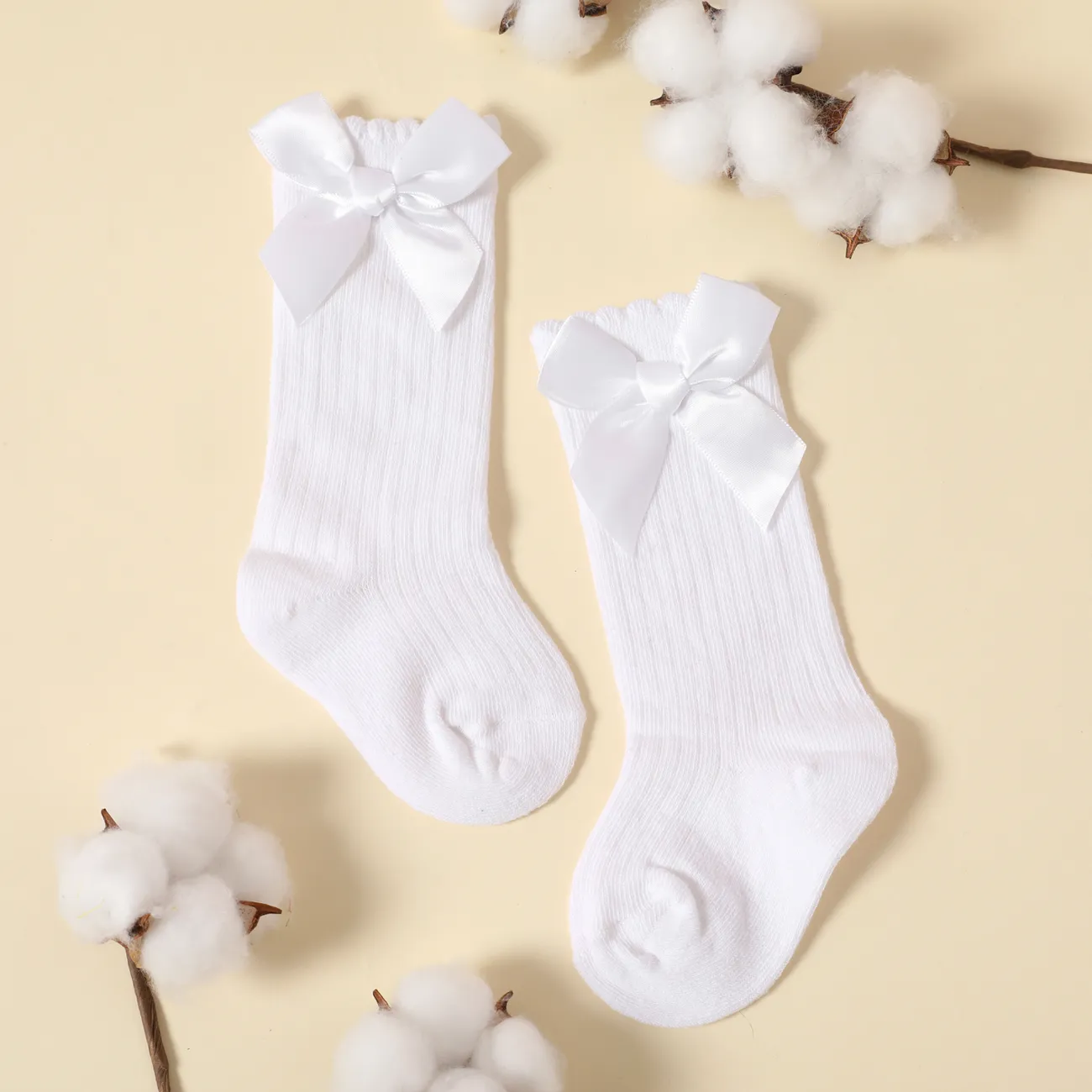 3 pares de calcetines acanalados lisos con decoración de lazo para bebés y niños pequeños Multicolor big image 1