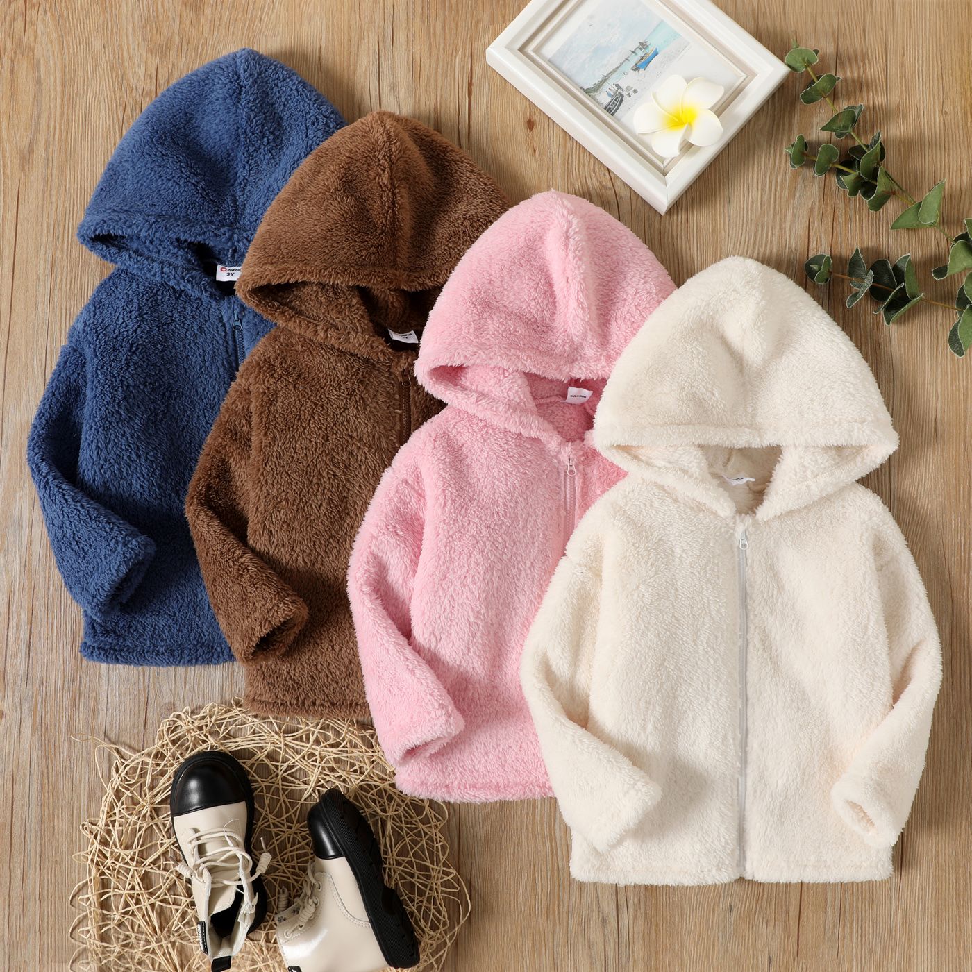 

Toddler Girl/Boy Solid Color Fleece Hooded Coat