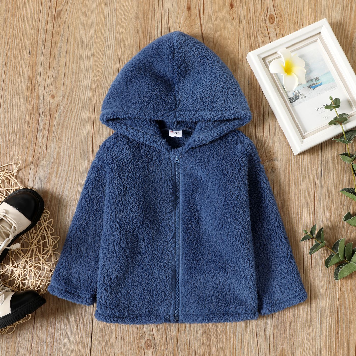 

Toddler Girl/Boy Solid Color Fleece Hooded Coat