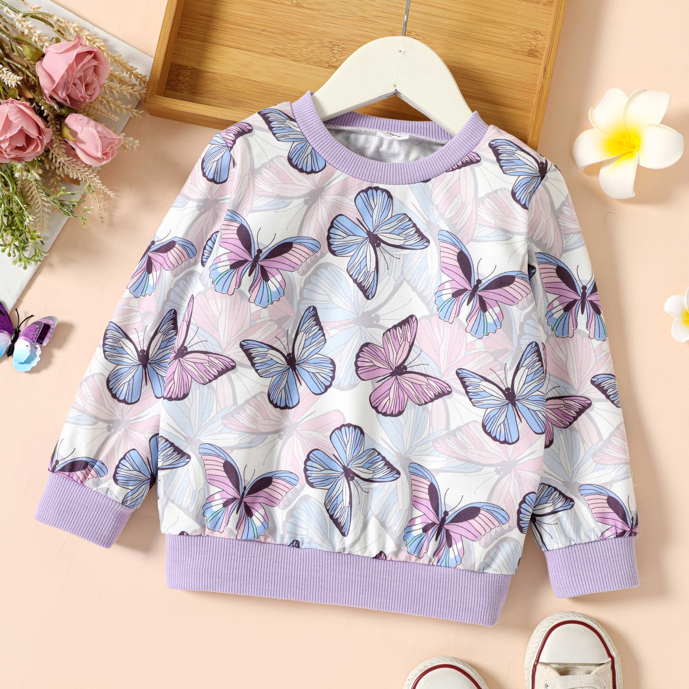 Sweat-shirt à Imprimé Papillon Animal Pour Toute-petite Fille