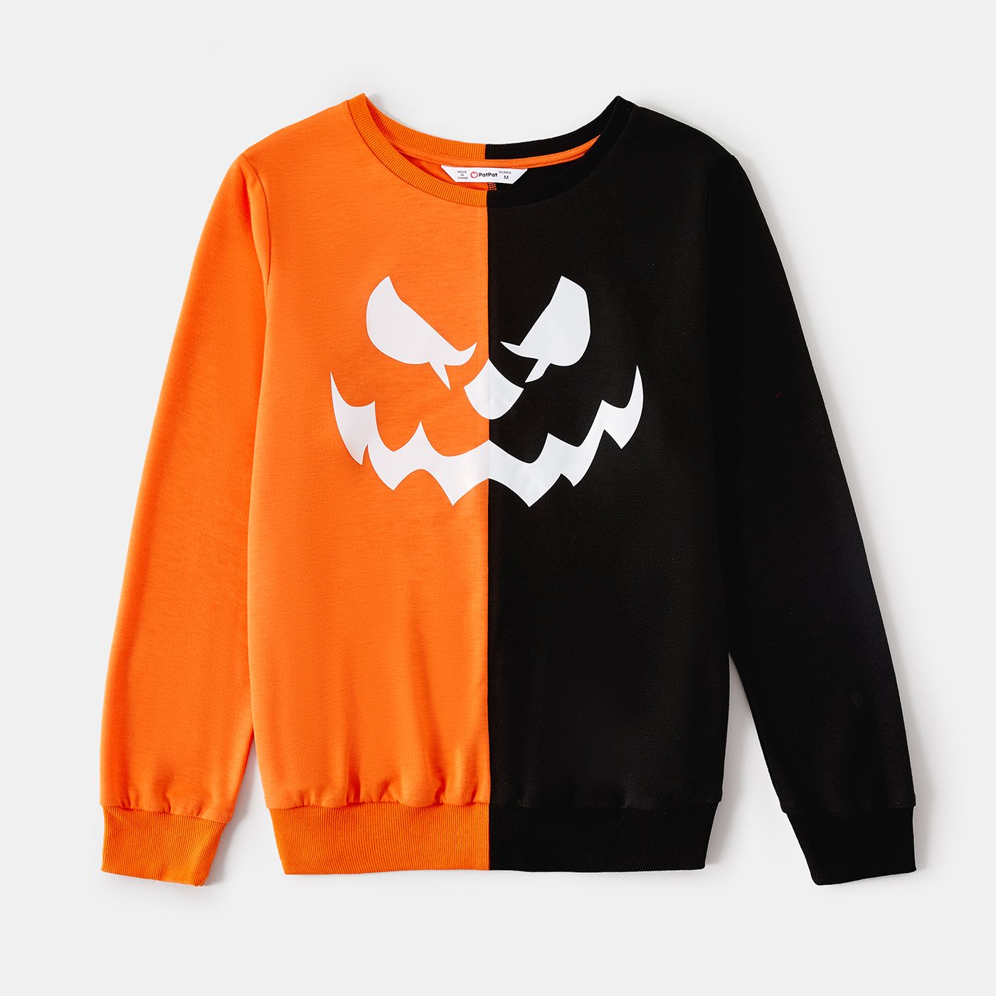 Halloween Family Matching Glow In The Dark Pumpkin Print Long-sleeve Colorblock Sweatshirts