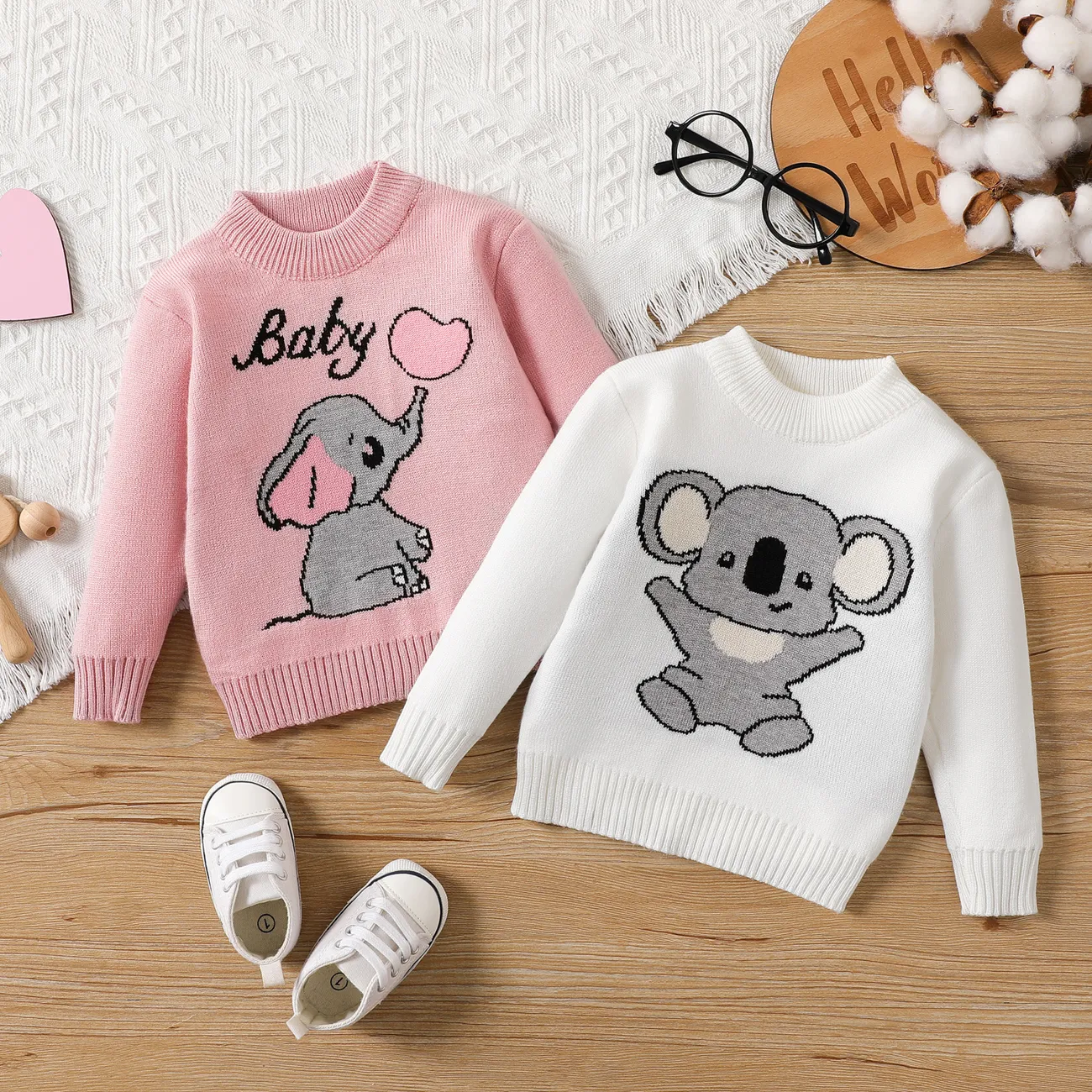 Baby Boy/Girl Cartoon Elephant Pattern Long-sleeve Knitted Pullover Sweater Pink big image 1