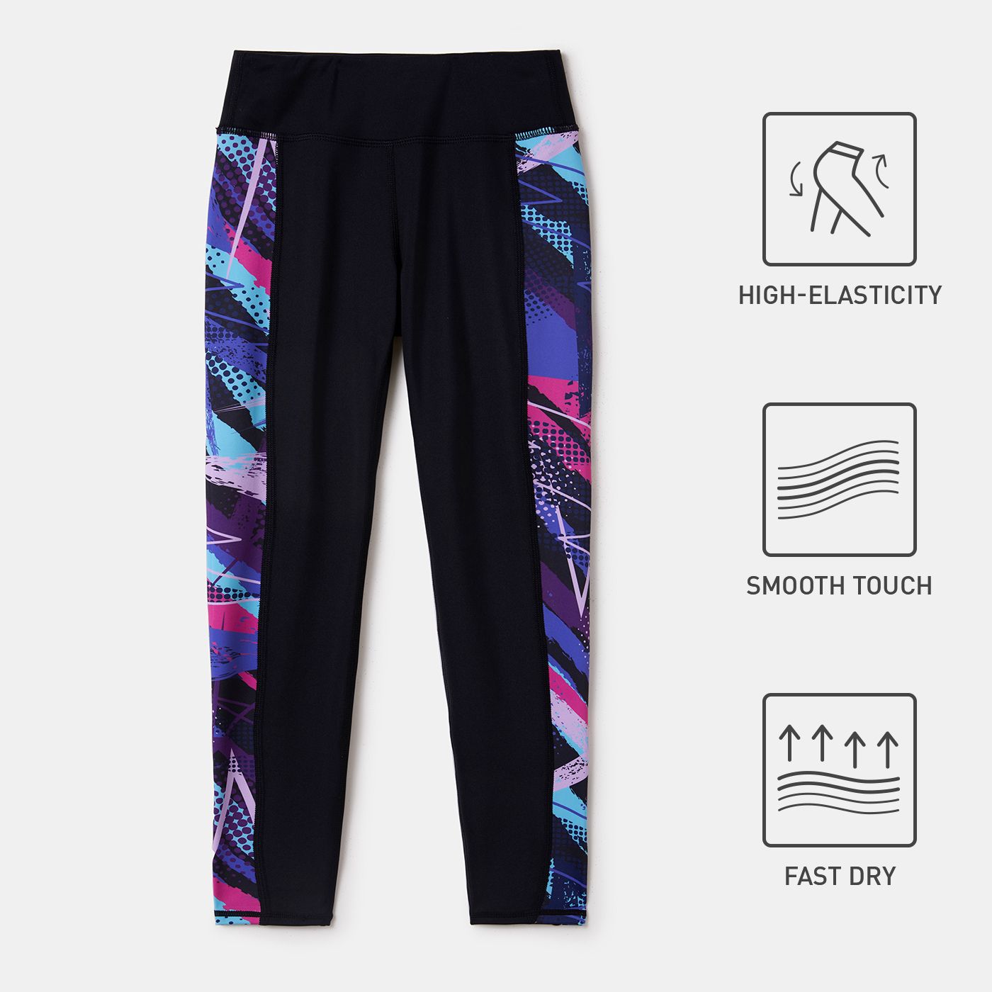 Activewear Polyester Spandex Fabric Kid Girl Colorblock Geo Print Quick Dry Elasticized Leggings