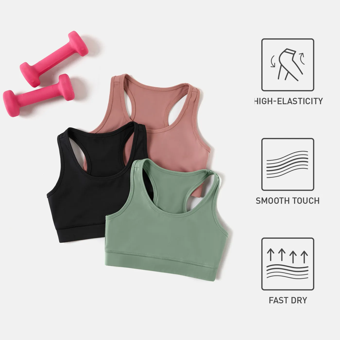 Activewea Kid Girl Breathable Solid Color Racer Back Tank Tops Black2 big image 1