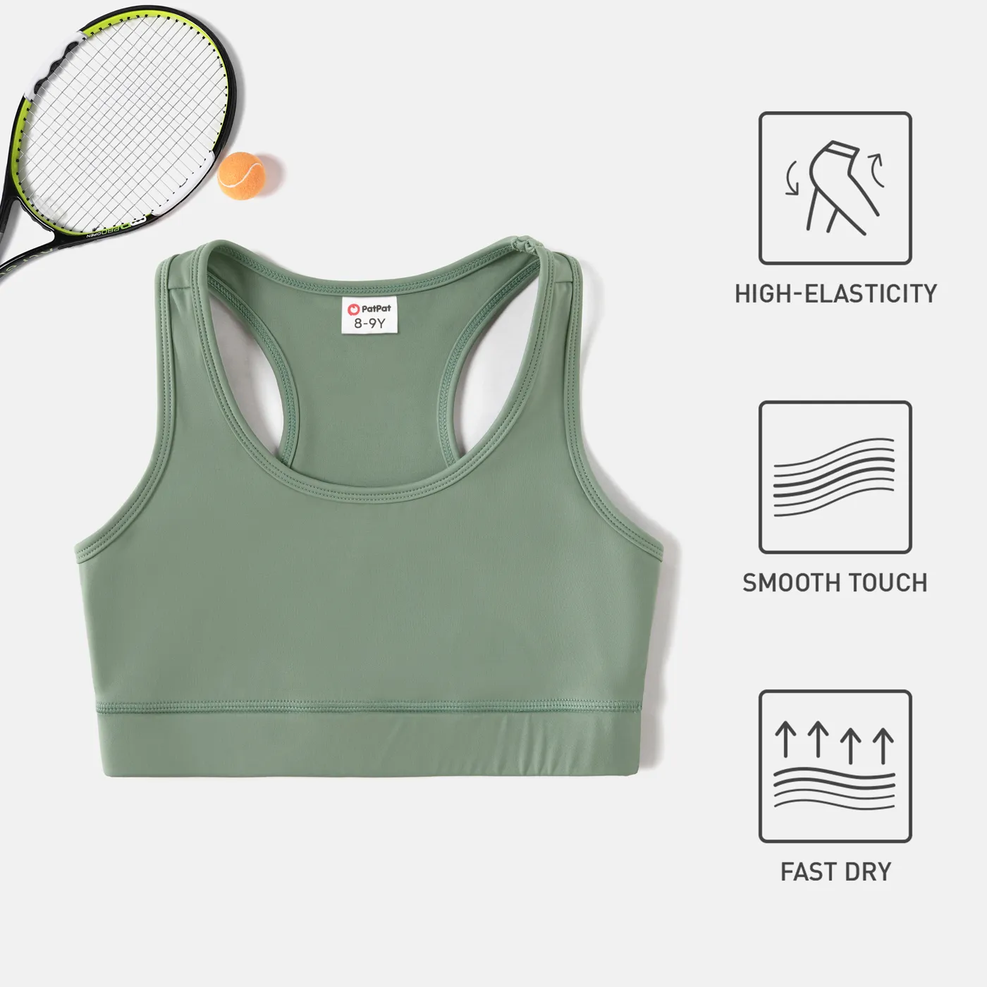 Activewea Kid Girl Breathable Solid Color Racer Back Tank Tops Green2