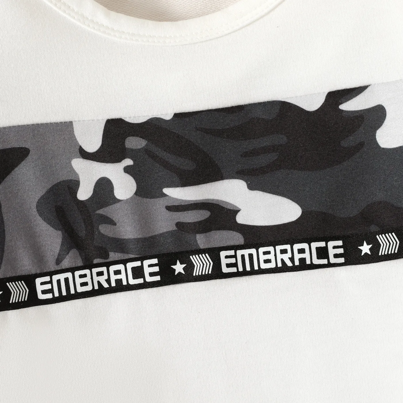 2pcs Kid Boy Letter Camouflage Print Pullover Sweatshirt and Pants Set OffWhite image 3