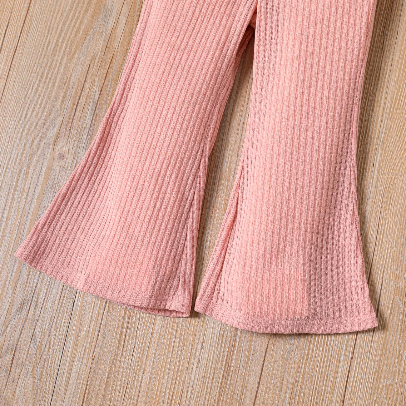 Pantalones acampanados acanalados de color sólido dulce para niña pequeña Rosado big image 1