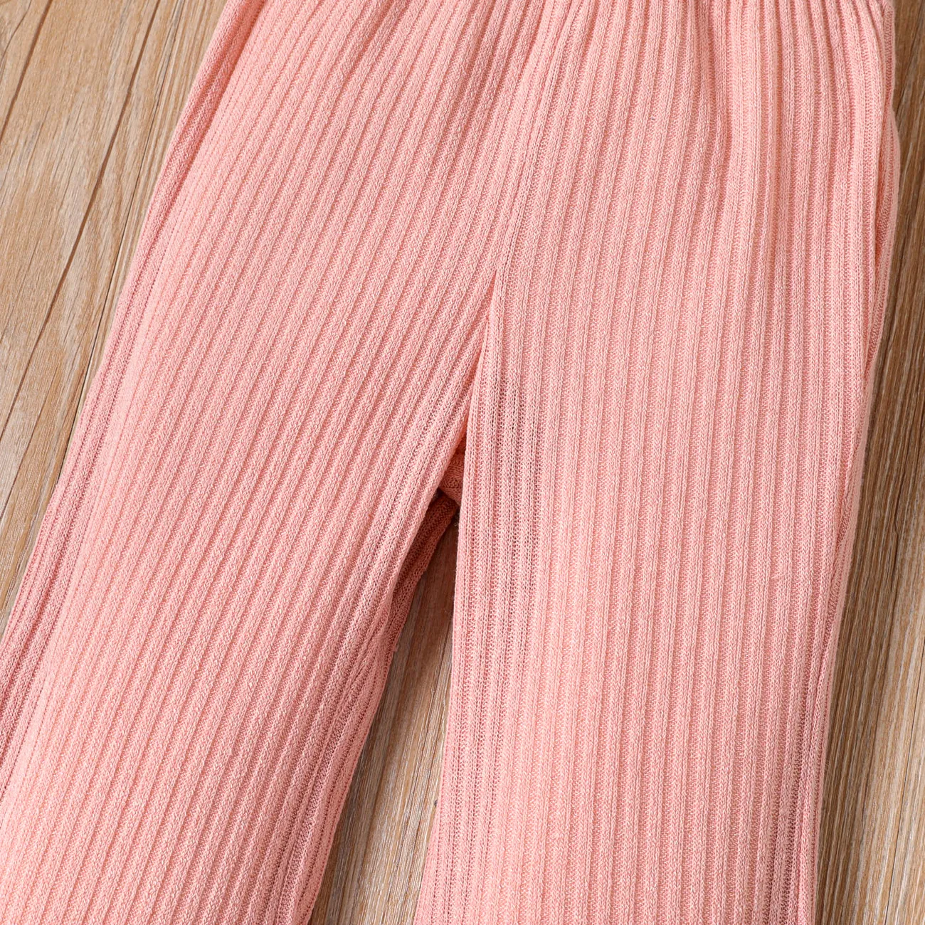 Toddler Girl Sweet Solid Color Ribbed Flared Pants Pink big image 1