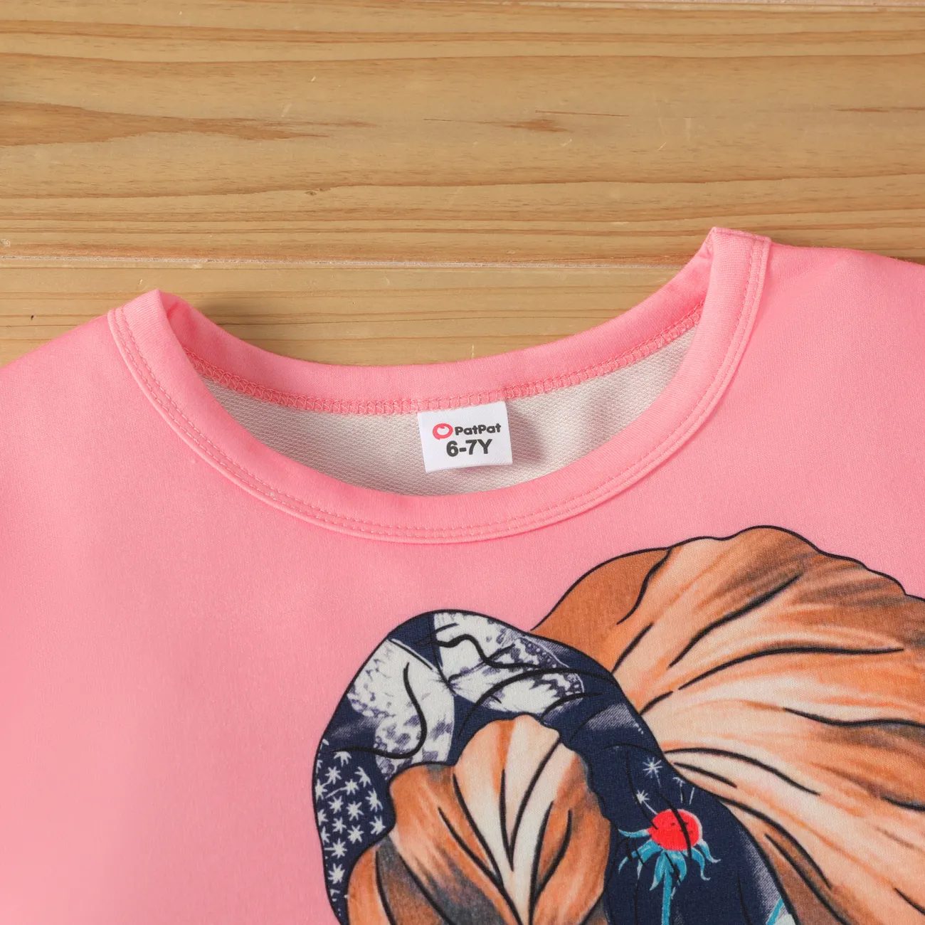 2 قطعة طفل فتاة الشكل طباعة قميص من النوع الثقيل الوردي ومجموعة طماق طباعة الأزهار زهري big image 1
