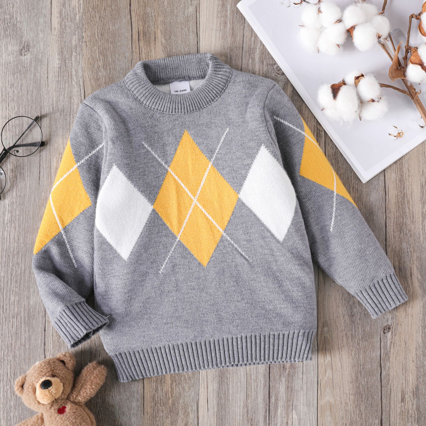 

Toddler Boy Preppy style Plaid Colorblock Knit Sweater