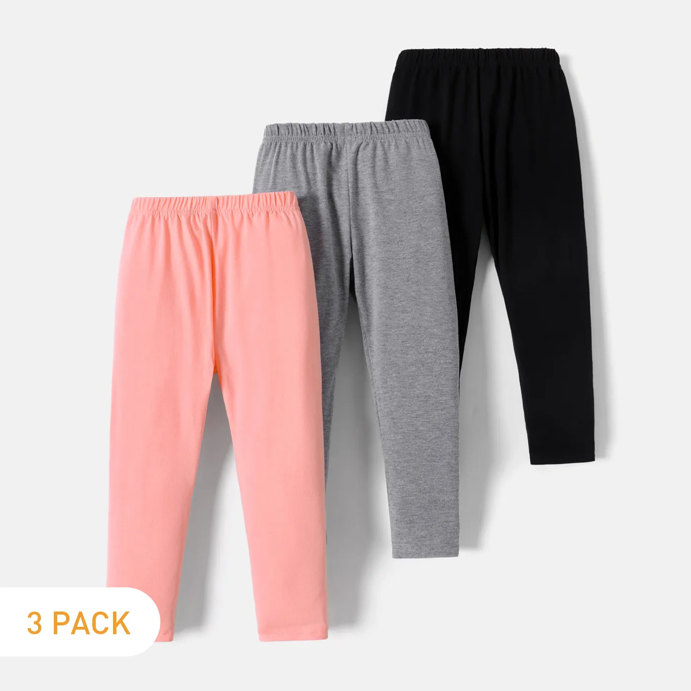3-Pack Toddler Girl 100% Cotton Solid Color Elasticized Leggings Multi-color image 2
