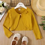 Kid Girl Bowknot Design Waffle Solid Color Cardigan Yellow
