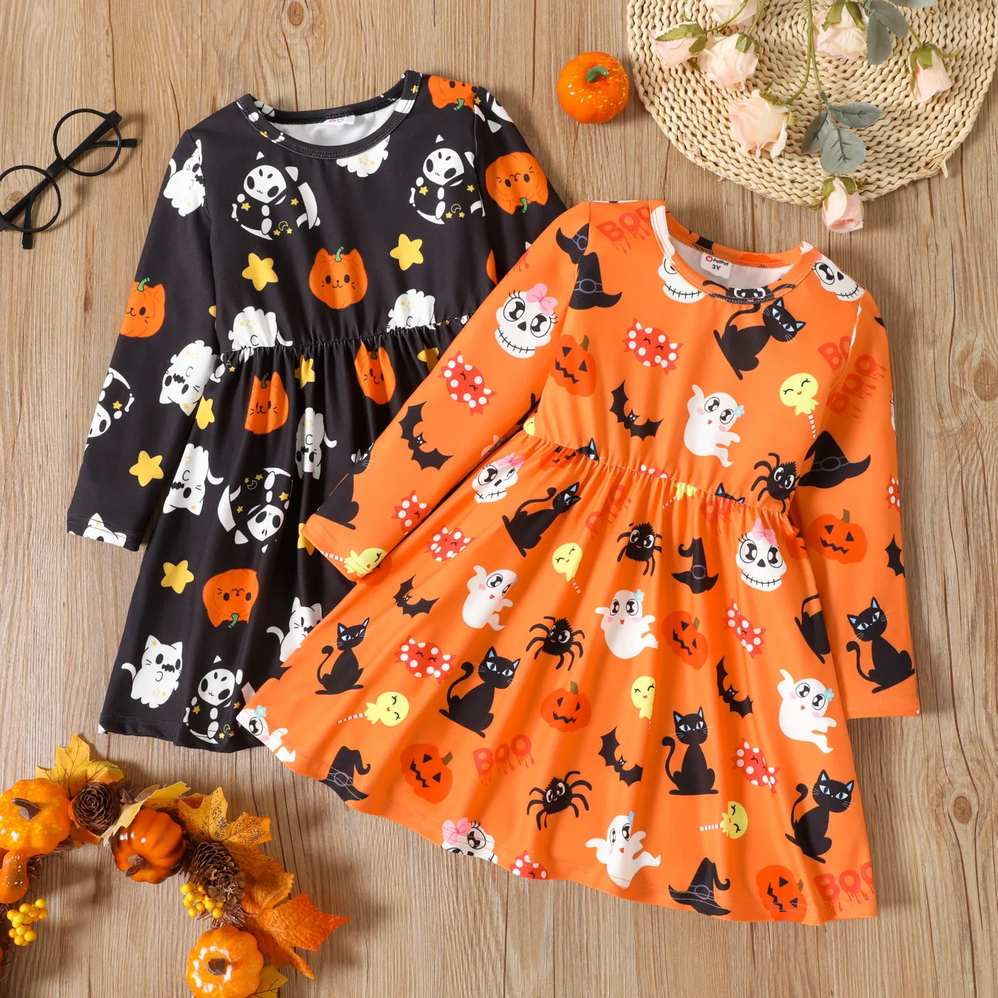 Toddler Girl Halloween Ghost Print Long-sleeve Dress  image 2