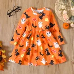 Toddler Girl Halloween Ghost Print Long-sleeve Dress Orange