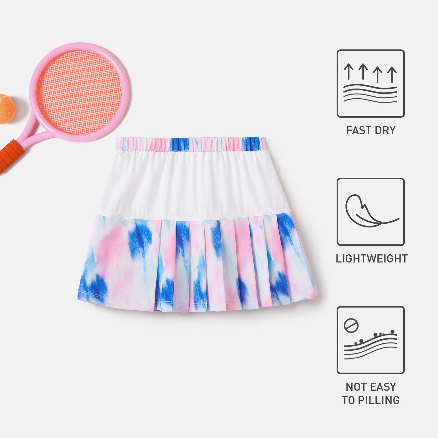 

Activewear Polyester Spandex Fabric Kid Girl Breathable Tie Dyed Pleated Skirt