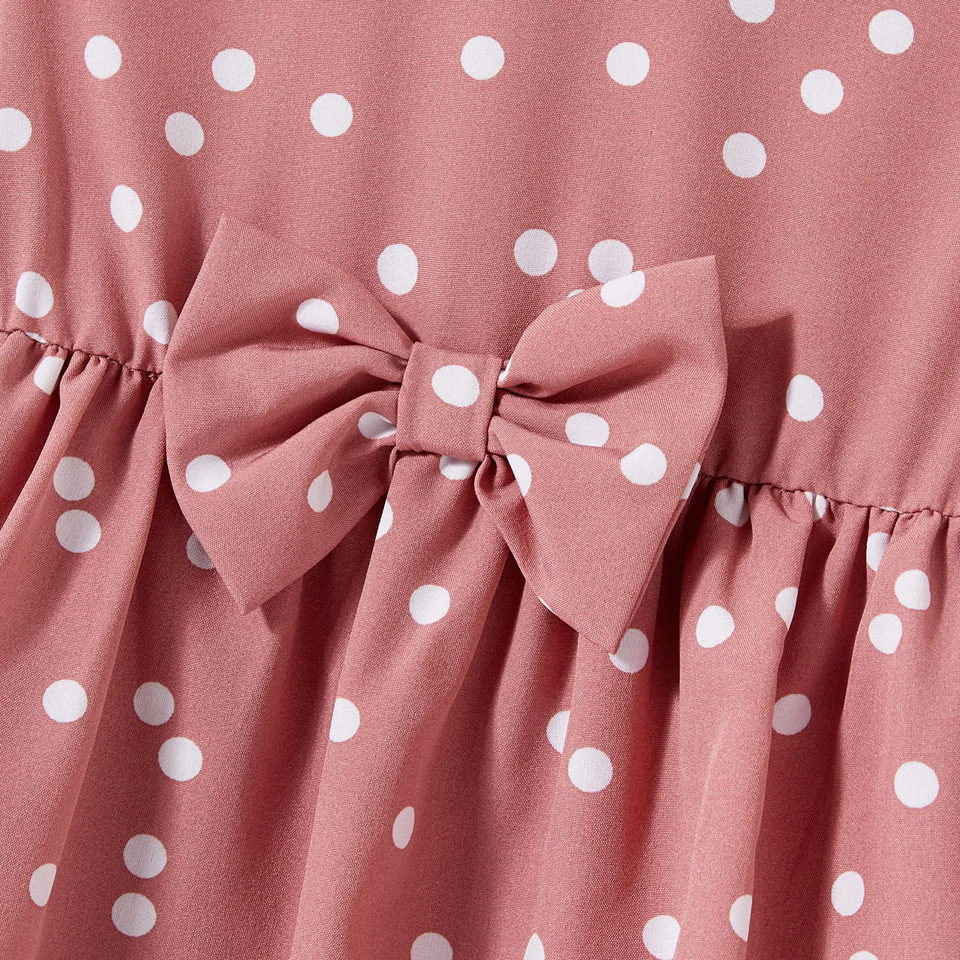 Family Matching Polka Dot Print V Neck Belted Ruffle Hem Bell Sleeve Dresses and Plaid Shirts Sets  image 3