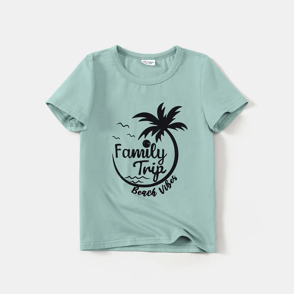 Family Matching 95% Cotton Short-sleeve Coconut Tree & Letter Print T-shirts  big image 5