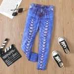leggings skinny élastiques imprimés à motifs à lacets pour enfants (pas de leggings en denim) Un jean bleu