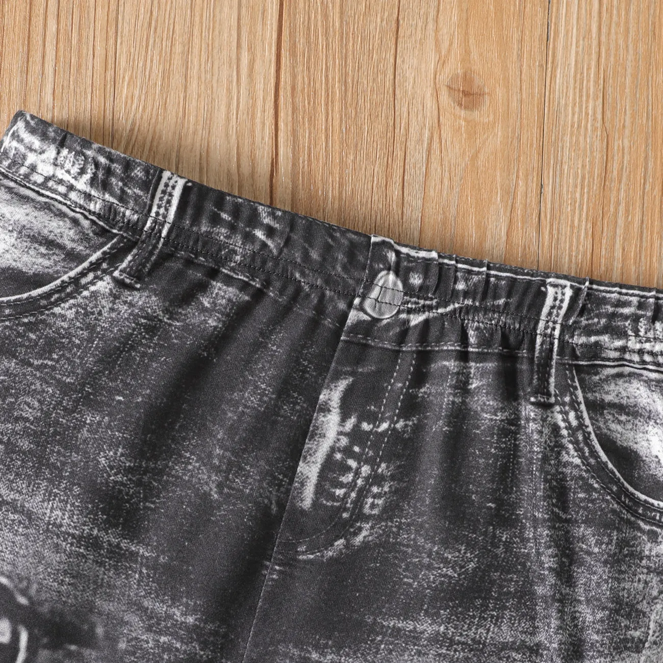 Kid Girl Lace-up Pattern Print Elasticized Skinny Pants Leggings(Not Denim Leggings ) Grey big image 1