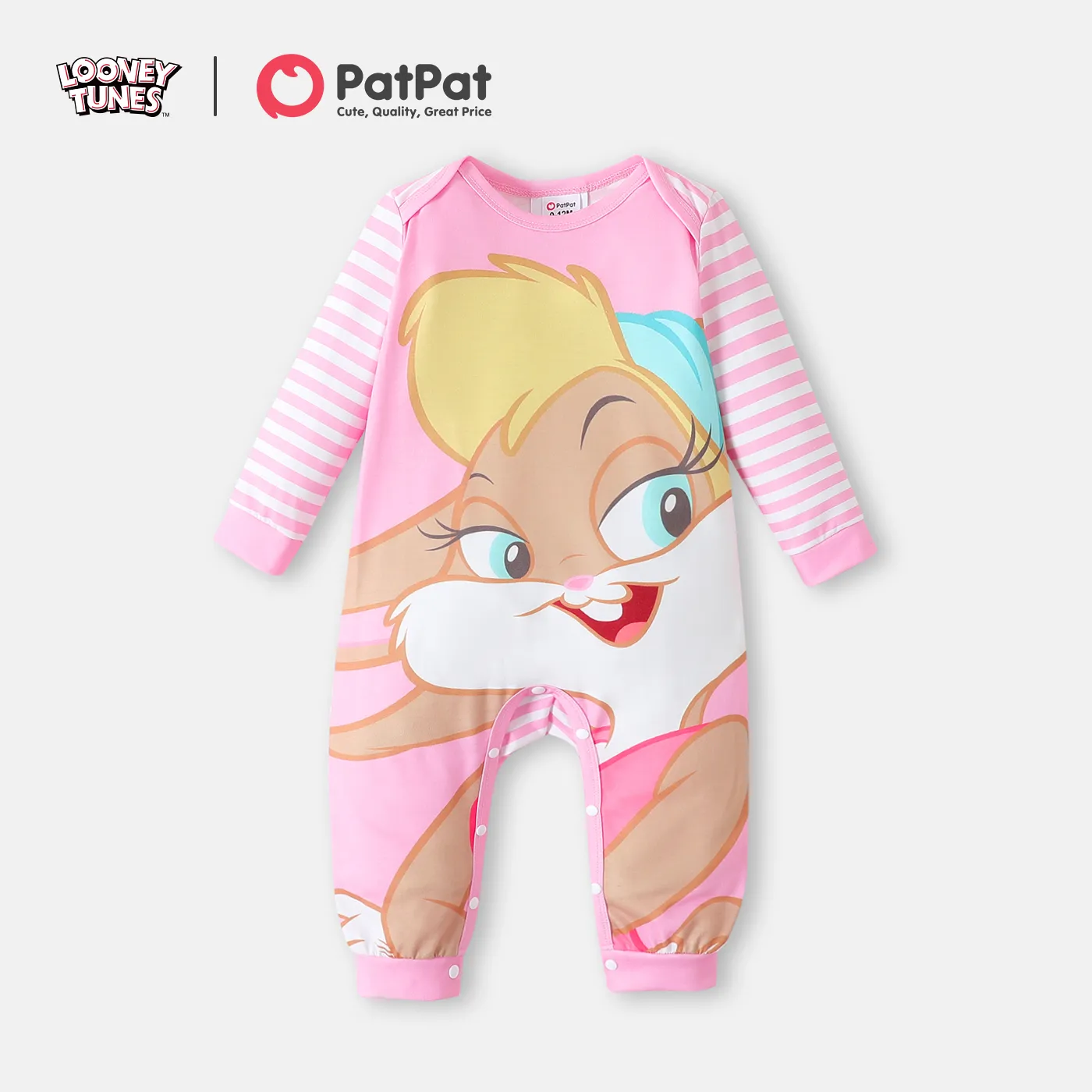 Looney Tunes Baby Boy/Girl Striped Long-sleeve Graphic Jumpsuit Light Pink