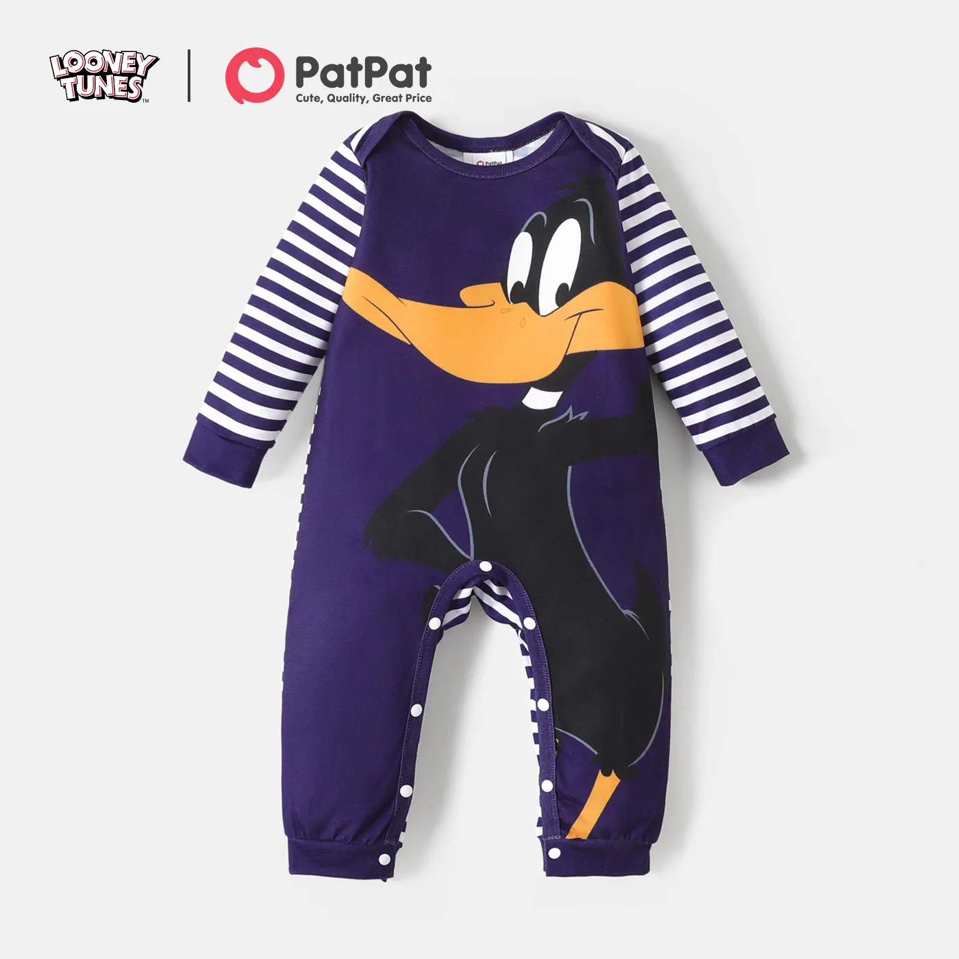 Looney Tunes Baby Boy/Girl Striped Long-sleeve Graphic Jumpsuit Dark Blue/white
