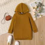 Toddler Girl Solid Color Long-sleeve Hooded Sweatshirt Dress Brown