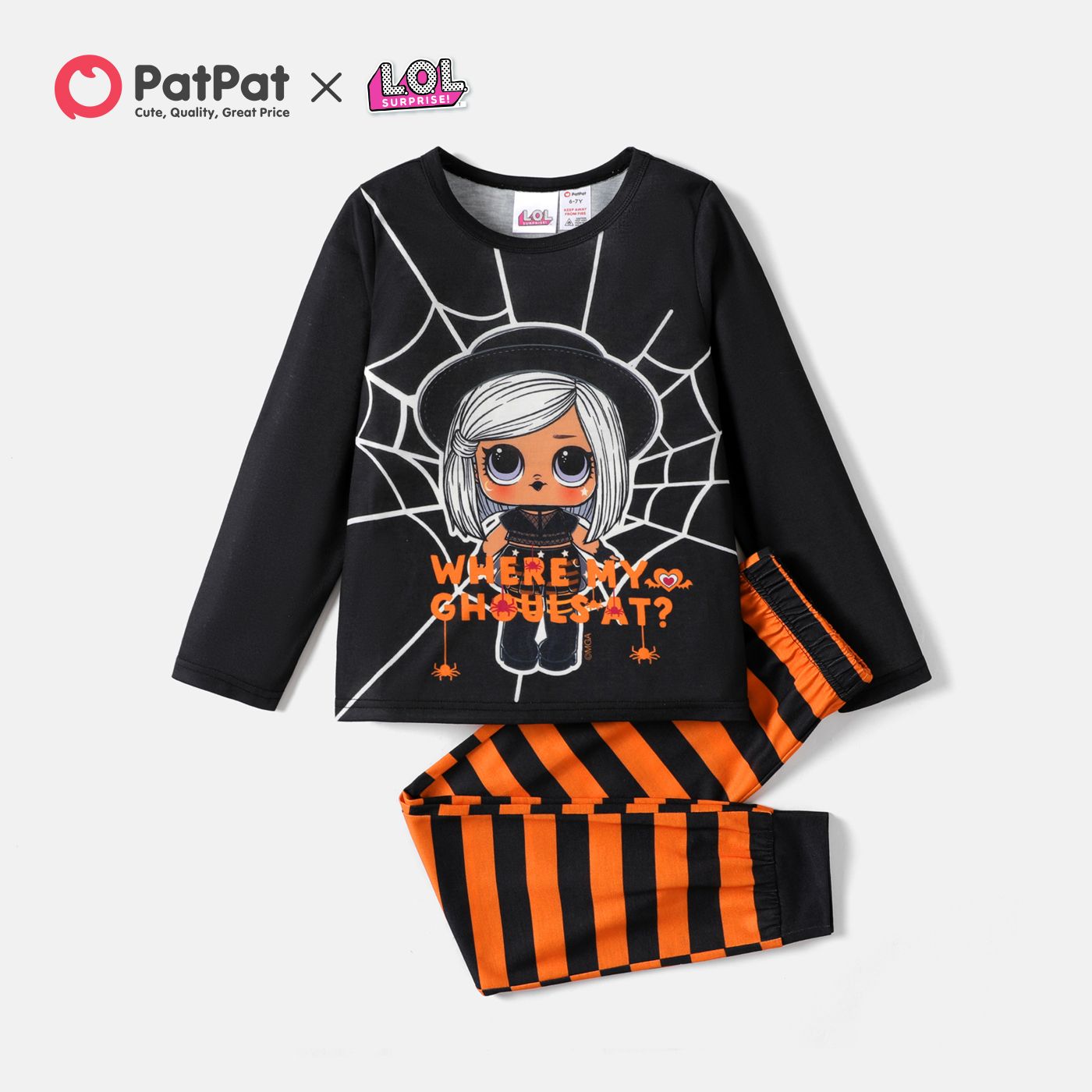 

L.O.L. SURPRISE! 2pcs Kid Girl Halloween Graphic Long-sleeve Tee and Stripe Pants Pajamas Sleepwear Set