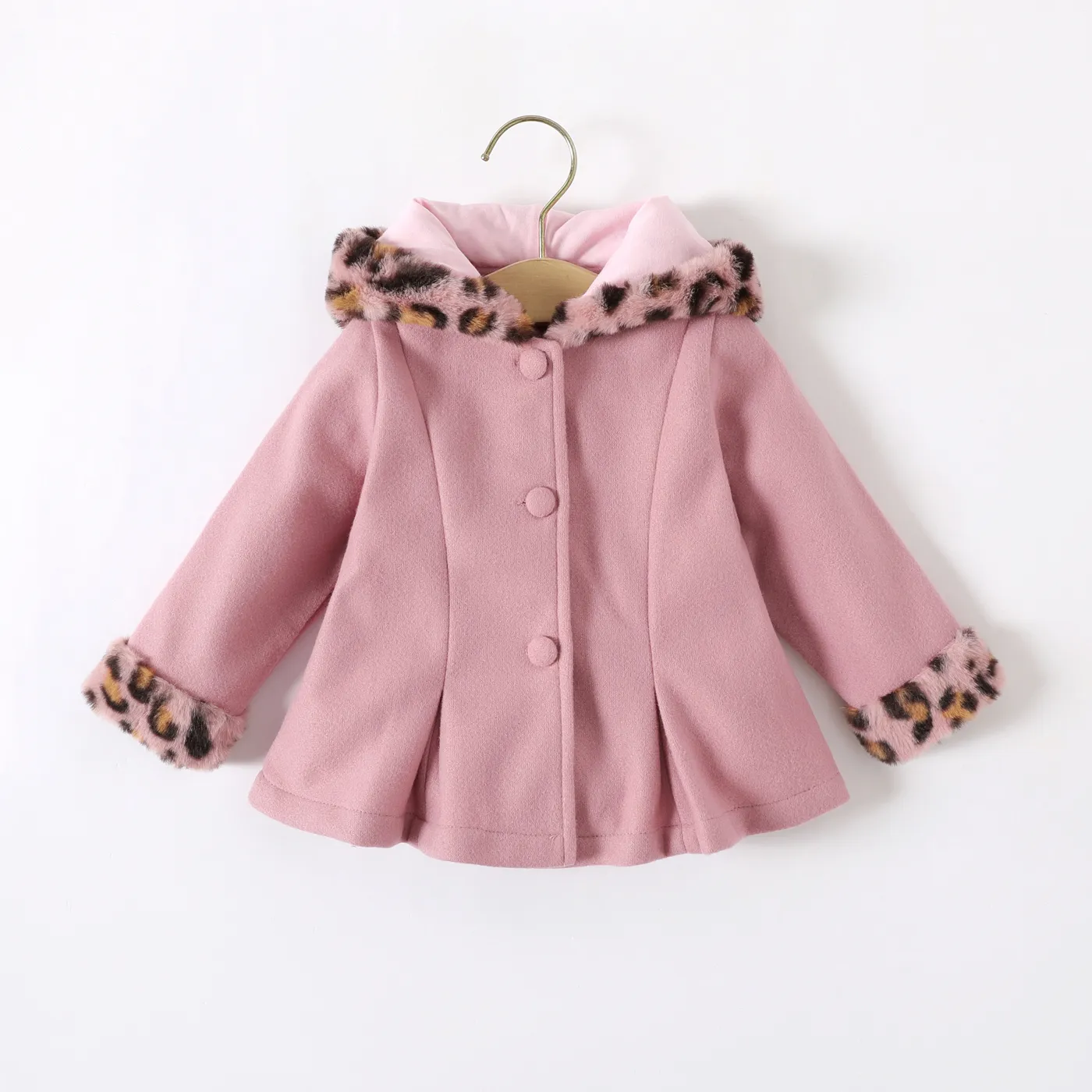 Baby Red Long-sleeve Button Leopard Hooded Wool Blend Coat Only CAD $22