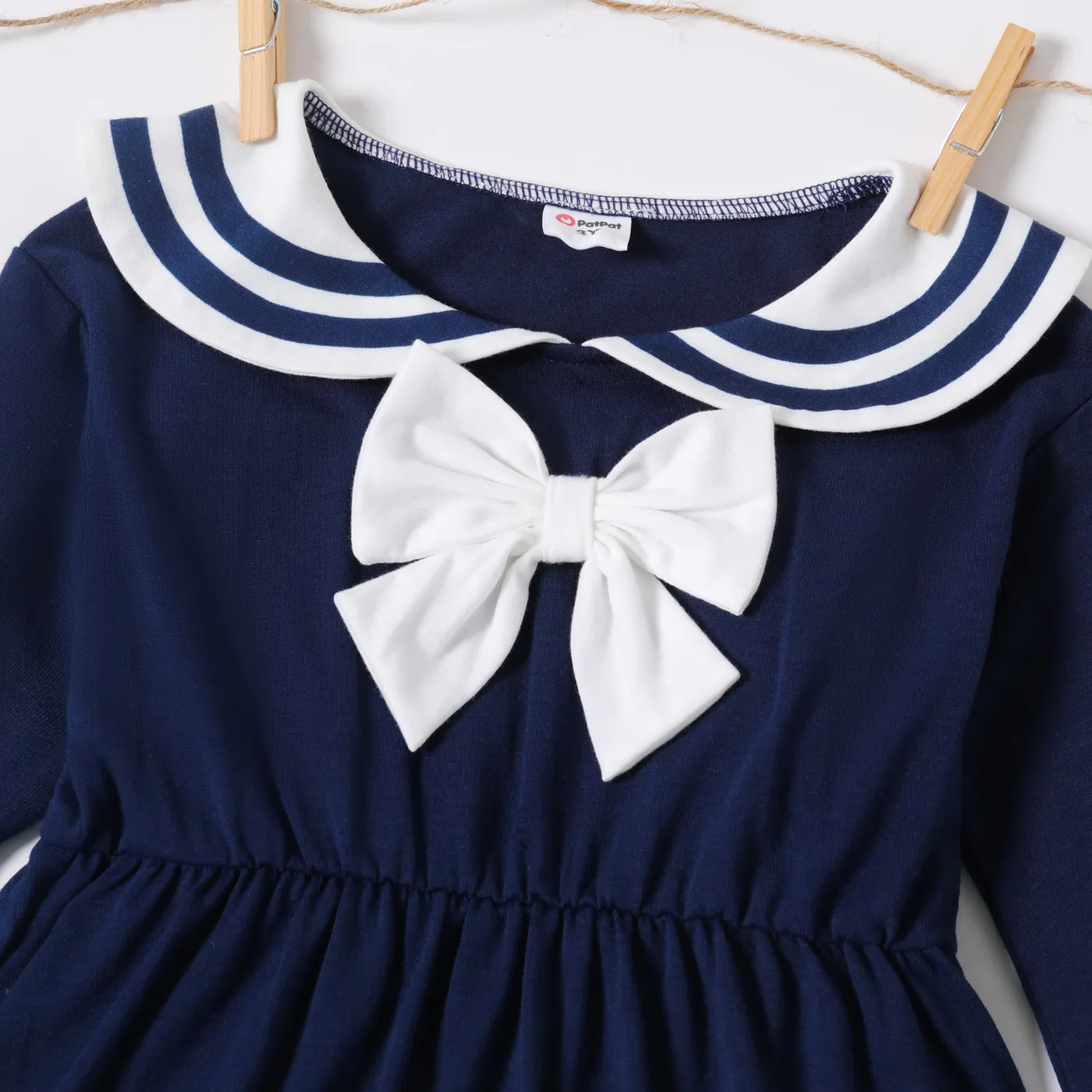 فتاة صغيرة على غرار preppy تصميم bowknot فستان بحار طويل الأكمام الأزرق الملكي image 3
