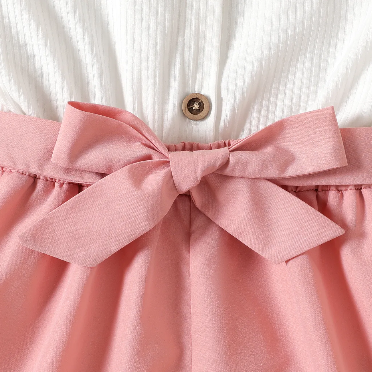 兒童女孩鈕扣設計無袖束帶拼接連身褲連身褲短褲 粉色 big image 1