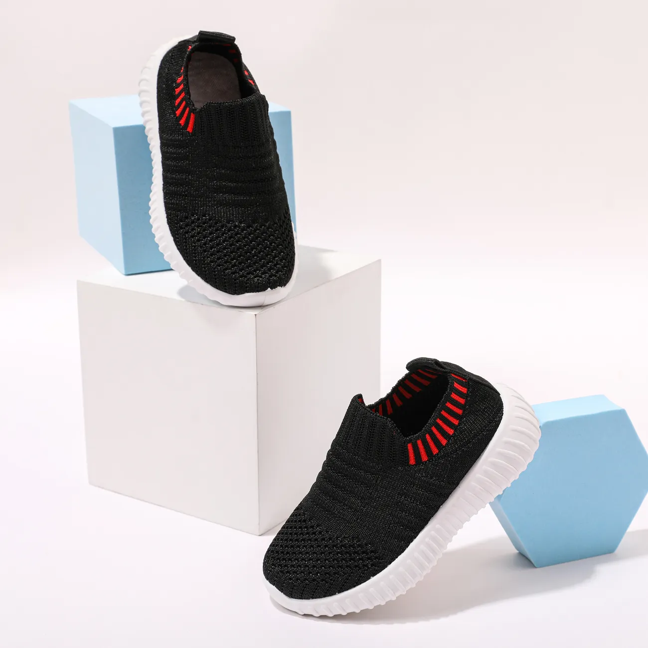 Toddler / Kid Breathable Knitted Solid Sneakers Black big image 1